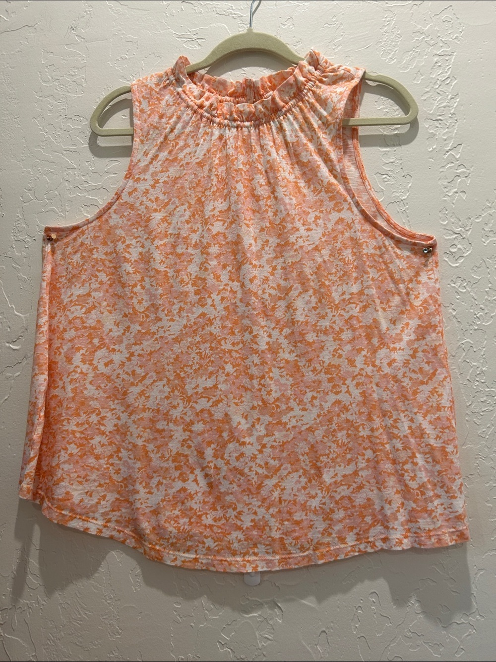 Wonderly Orange Floral Ruffle Mock Neck Tank